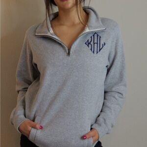 MV Sport Light Gray Quarter-Zip Sweatshirt with Blue Monogram
